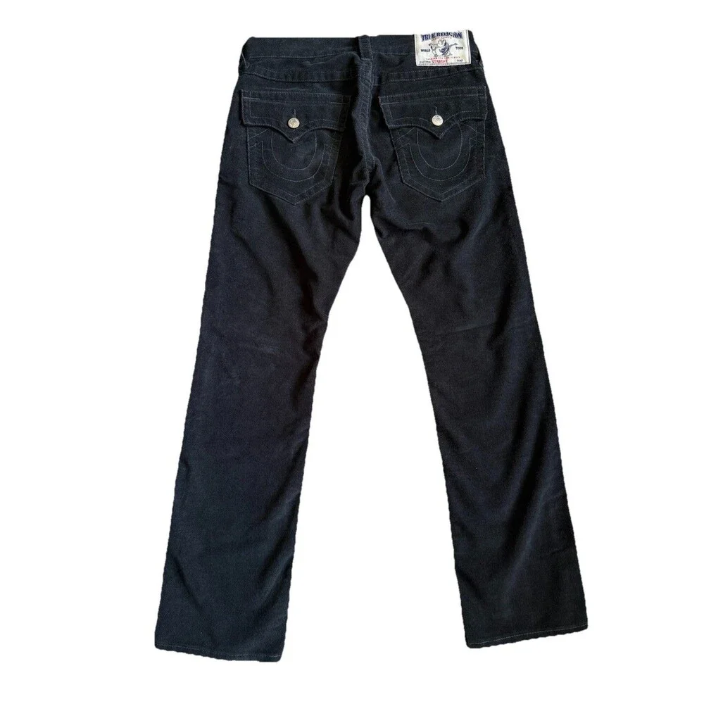 True Religion Straight Section Corduroy Pants Men 31 Black Flap Pocket Rare